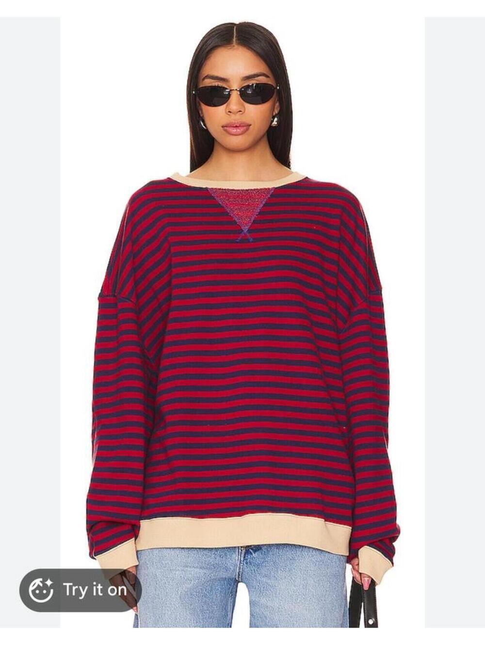 NWOT Free People We the Free Classic Oversized striped crew nautical M